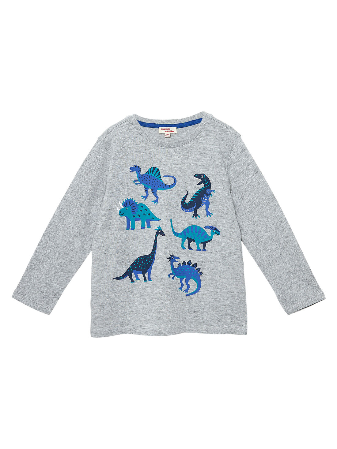 Tee shirt manches longues gar on gris chin imprim dinosaures