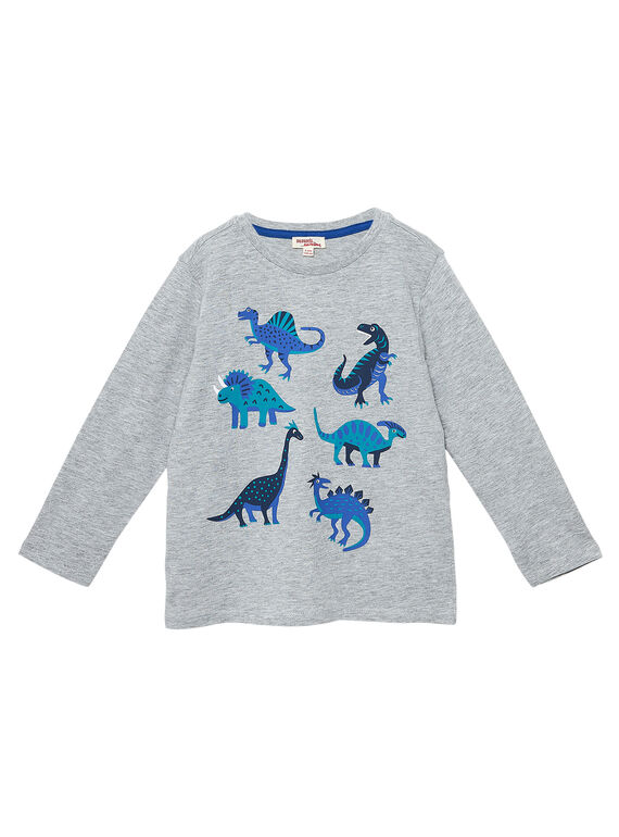 Tee shirt manches longues garçon gris chiné imprimé dinosaures JOJOTEE2 / 20S90243D32943