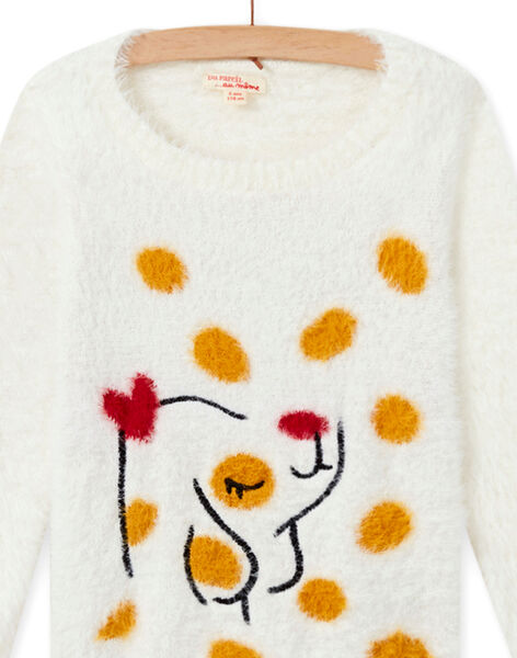 Pull écru en fausse fourrure motif chien enfant fille MAMIXPULL / 21W901J1PUL001