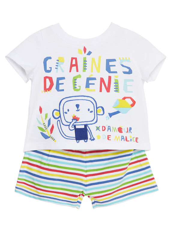 Pyjama court bébé garçon blanc et rayé JEGAPYJROB / 20SH14U2PYJ000
