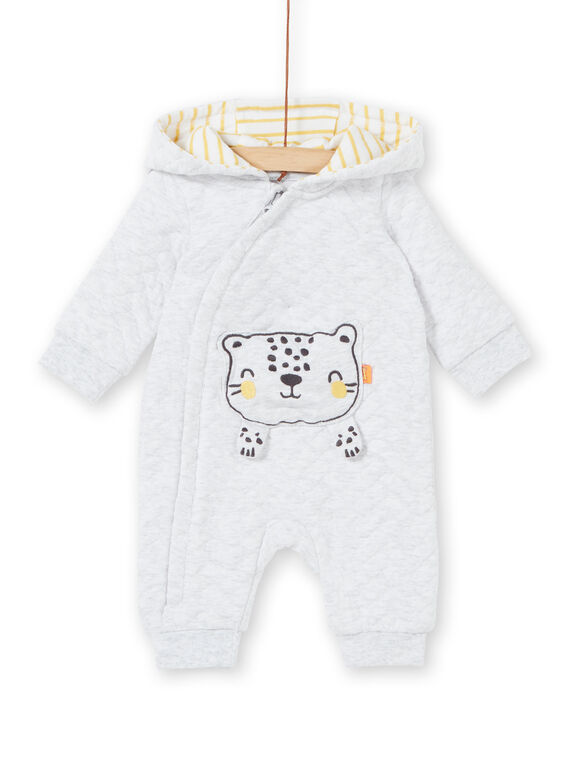 Combinaison gris chiné avec poche tête de léopard 3D naissance mixte LOU1COM / 21SF05H1CBLJ920