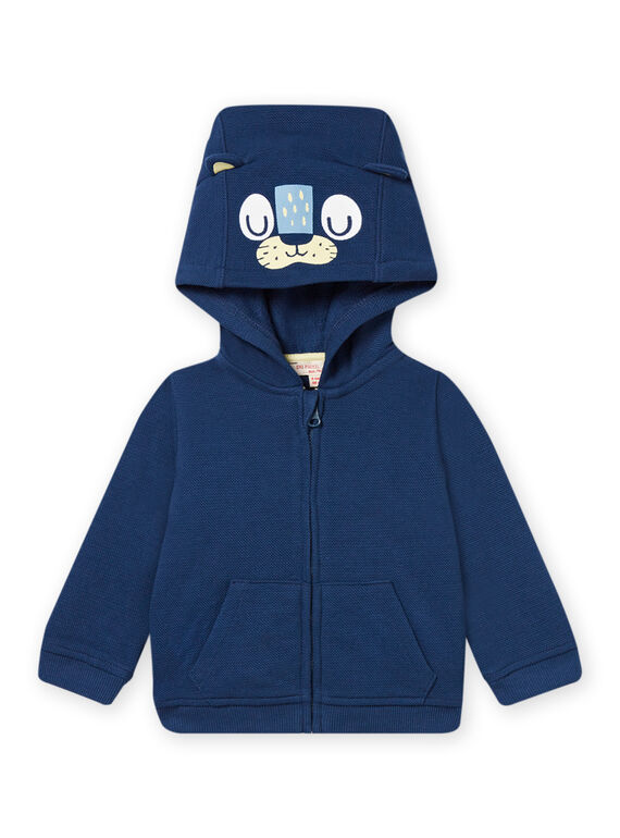 Gilet à capuche bleu animation panthère noire bébé garçon NUJOGIL1 / 22SG1063GILC203