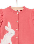 Cardigan rose foncé à animation jacquard lapin PIRHUCAR1 / 22WG09Q1CARD305