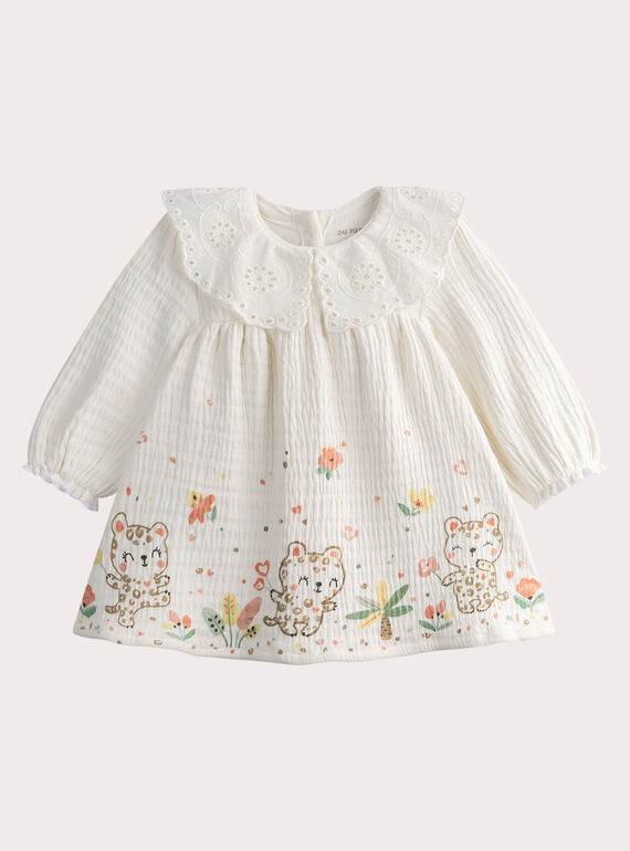 Robe naissance écrue avec col en broderie anglaise WOU1ROB / 25SF0371ROB005