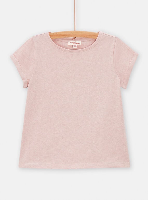 T-shirt manches courtes rose poudrée pour fille TAESTI2 / 24S901V2TMCD328