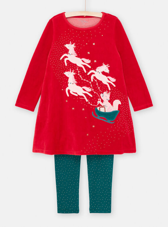 Chemise de nuit de Noël rouge et pantalon vert pour fille SEFACHUNOE / 23WH11T1CHNF529