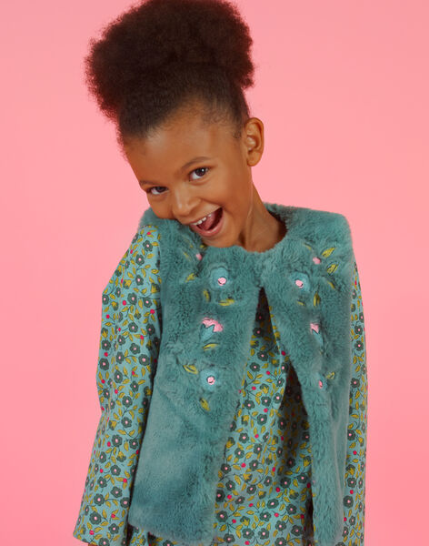 Gilet sans manches réversible brodé en fausse fourrure enfant fille MAKACAR2 / 21W901I2CAR612