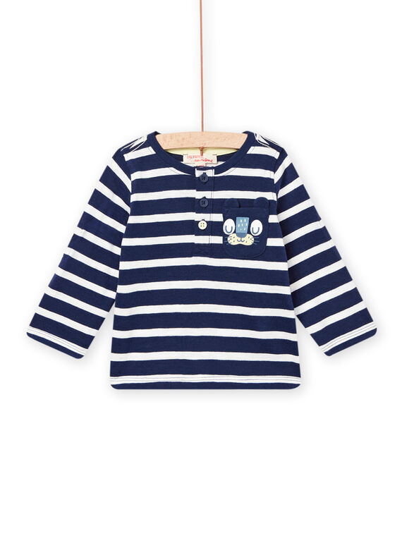 T-shirt bleu nuit à rayures et animation panthère bébé garçon NUJOTUN2 / 22SG1072TML705