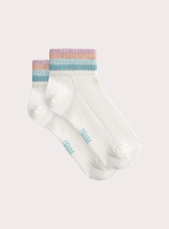 Socquettes écrues pailletées multicolores pour fille WYATICHO / 25SI01M1SOQ001