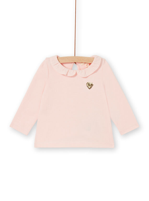 T-shirt rose uni cœur sequins bébé fille LIJOBRA2 / 21SG0931BRAD326