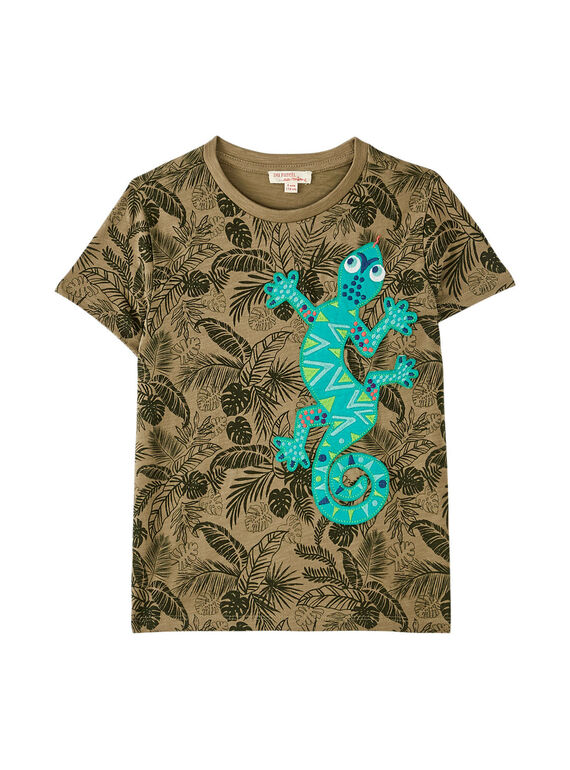 Tee shirt garçon manches courtes kaki imprimé tropical  JOSAUTI2 / 20S902Q5TMC628