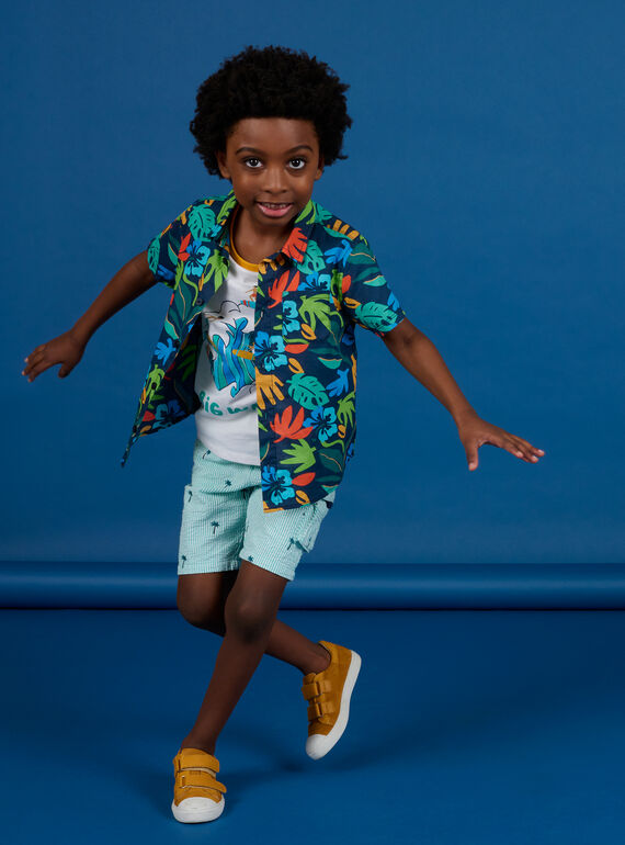 Chemise bleu nuit imprimé feuillage enfant garçon NOWASHIRT / 22S902V1CHM705