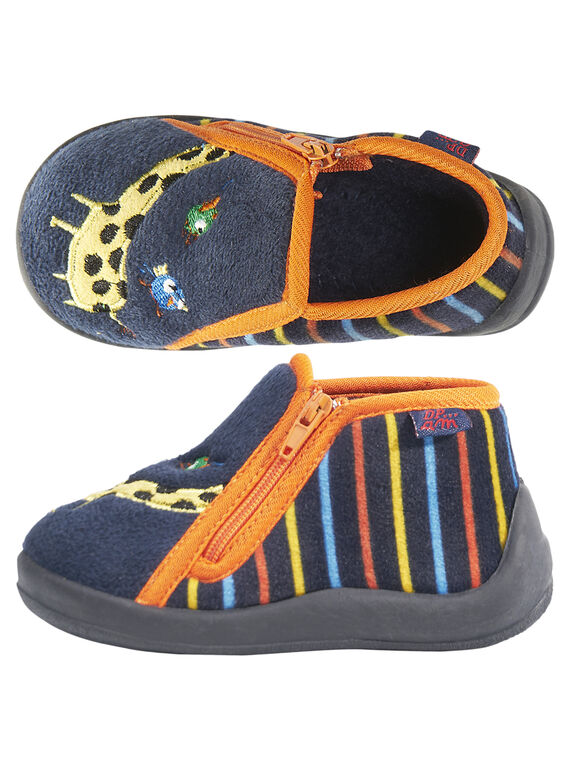Chausson velours bleu et rayures bébé garçon GBGBOTGIR / 19WK38Z4D0A070