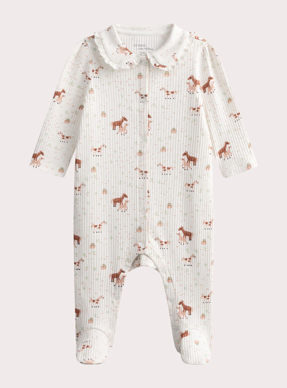 Grenouillère écru à motifs pour bébé fille WEFIGRECHE / 25SH13B3GRE001
