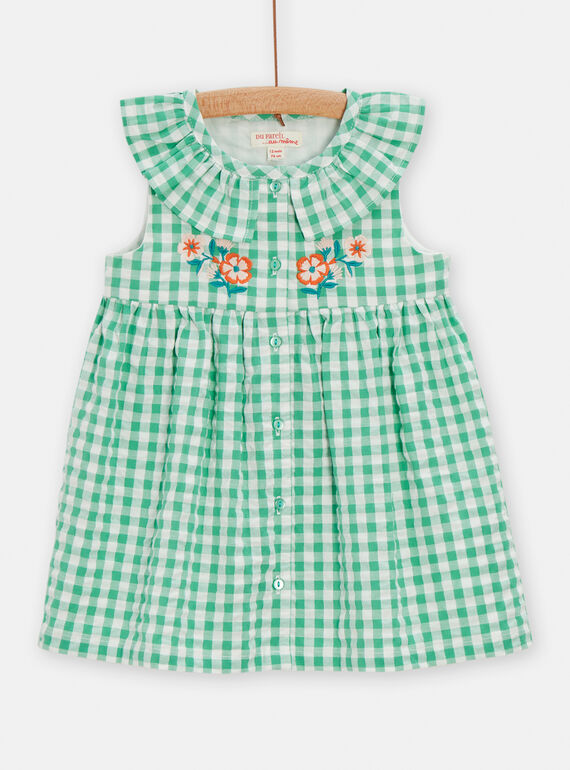 Robe vert menthe à imprimé vichy pour bébé fille TICOROB2 / 24SG09N2ROB001