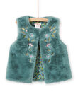 Gilet sans manches réversible brodé en fausse fourrure enfant fille MAKACAR2 / 21W901I2CAR612