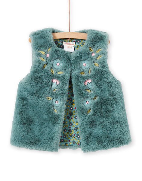 Gilet sans manches réversible brodé en fausse fourrure enfant fille MAKACAR2 / 21W901I2CAR612