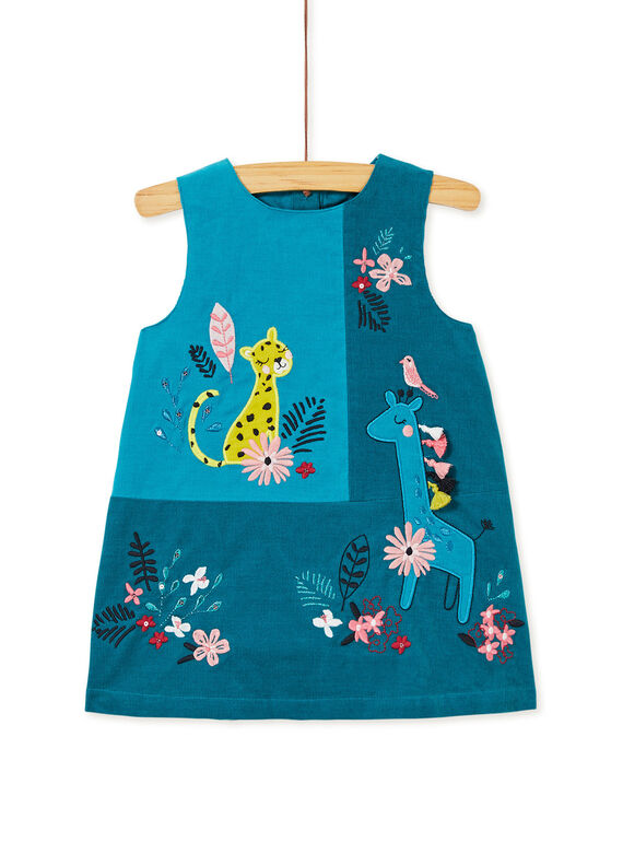 Robe turquoise en velours bébé fille KIBRIROB3 / 20WG09F3ROBC217