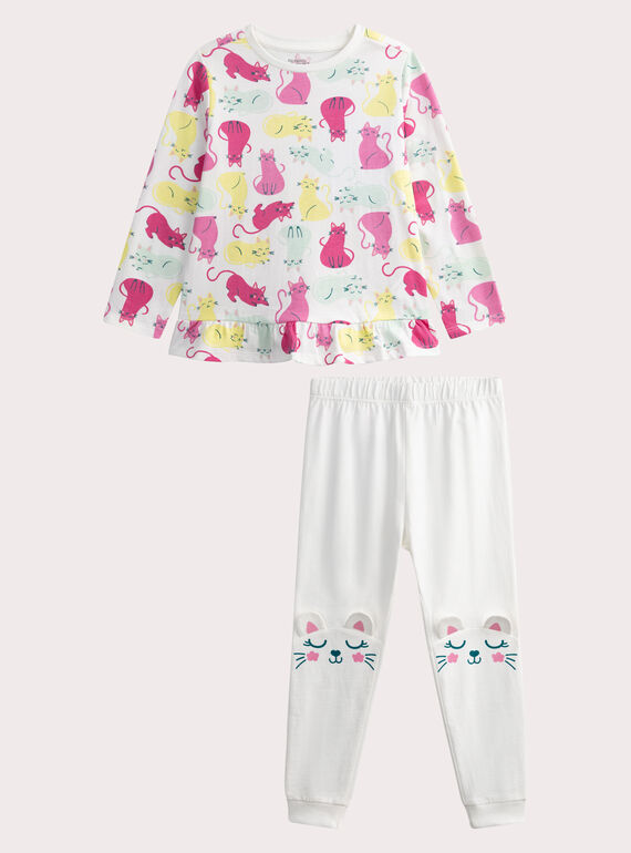 Pyjama écru chat pour enfant fille WEFAPYJCAT / 25SH11B1PYJ001