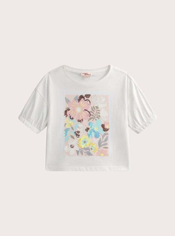T-shirt écru à manches courtes affiche fleurs WAMATI3 / 25S90163TMC001