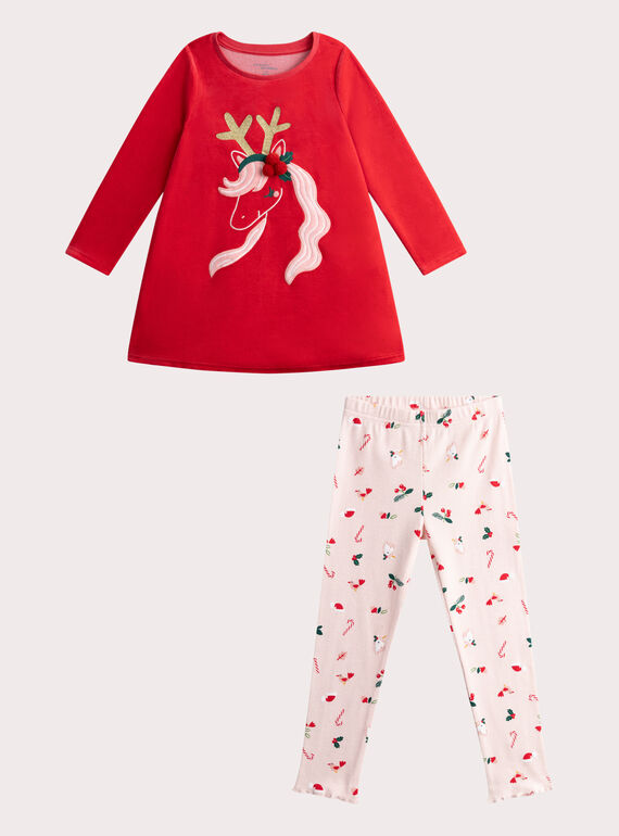 Chemise de nuit en velours thème Noël pour fille VEFACHUNOE / 24WH11B1CHNF510