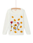 Pull écru en fausse fourrure motif chien enfant fille MAMIXPULL / 21W901J1PUL001