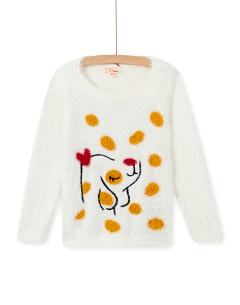 Pull écru en fausse fourrure motif chien enfant fille MAMIXPULL / 21W901J1PUL001