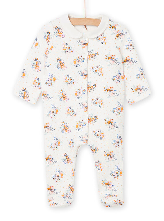 Grenouillère écrue à imprimé fleuri bébé fille NEFIGREMO / 22SH13E1GRE001