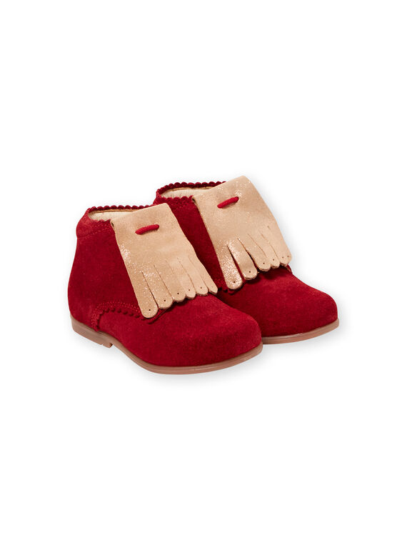 Bottillon croûte de cuir rouge avec franges doré amovible bébé fille GBFBOTIPATR / 19WK37I6D0F050