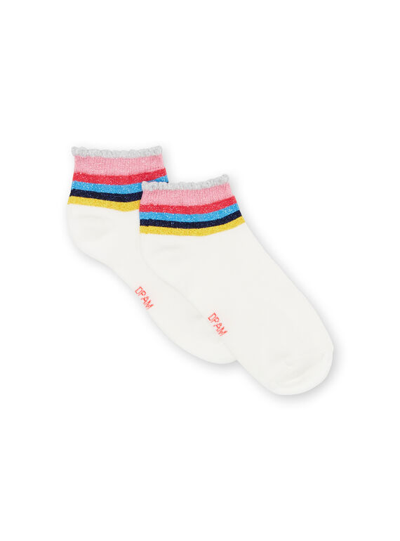 Socquettes écrues à rayures colorées et paillettes enfant fille LYAHACHO / 21SI01X1SOQ001