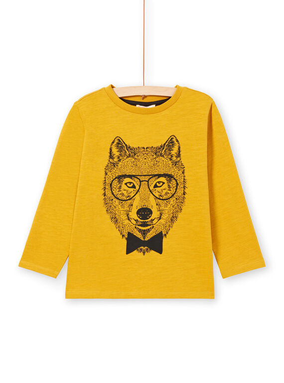 T-shirt manches longues jaune motif loup enfant garçon MOJOTEE6 / 21W902N3TML113