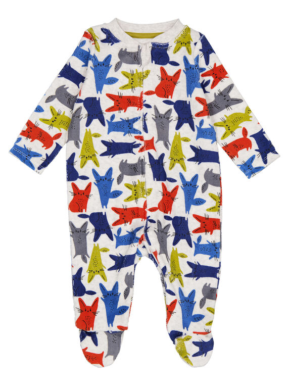 Grenouillère gris chinée en velours layette garçon GEGAGRELAPI / 19WH14N7GREA010