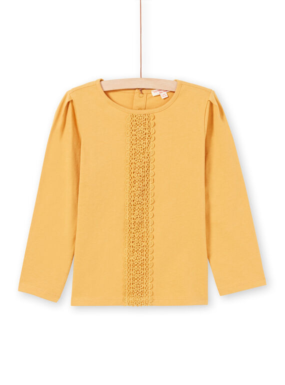 T-shirt manches longues moutarde avec dentelle enfant fille MAJOSTEE3 / 21W9012BTMLB106
