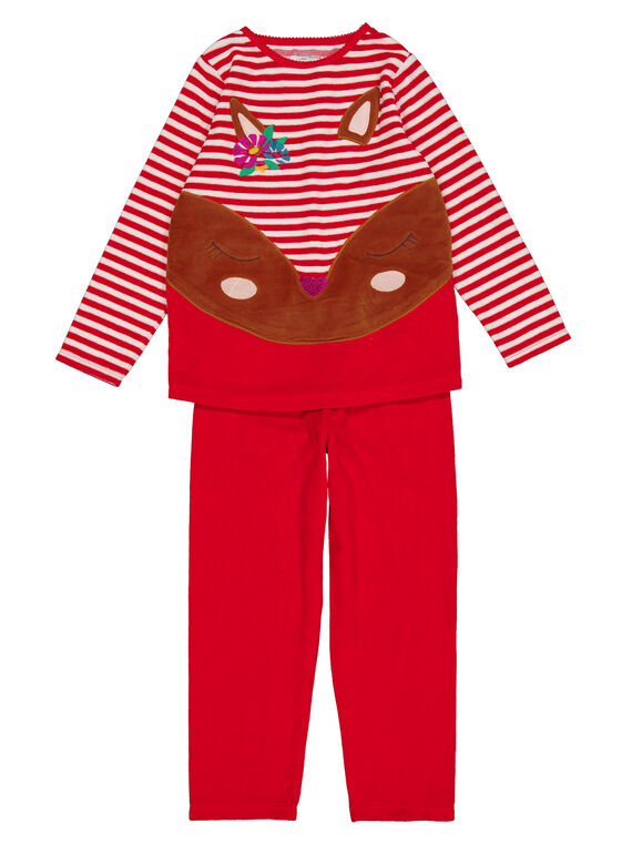 Pyjama rouge à rayures en velours enfant fille GEFAPYJBI / 19WH11N2PYJF512