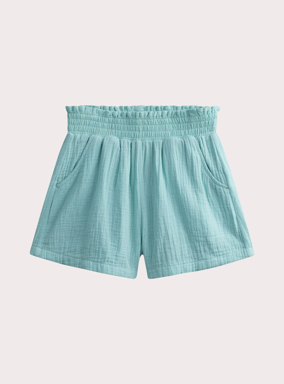 Short fluide en gaze de cotton bleu turquoise WATISHORT2 / 25S901U1SHO210