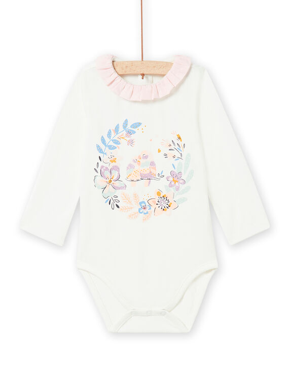 Body écru col volanté motif fantaisie bébé fille NIMOBOD / 22SG09N1BOD001