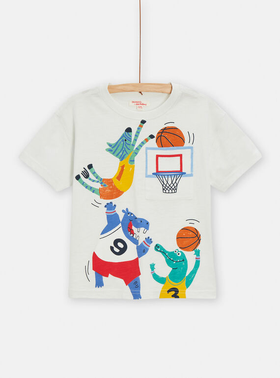 T-shirt écru animation basketball pour garçon TOCLUTI1 / 24S902O3TMC002