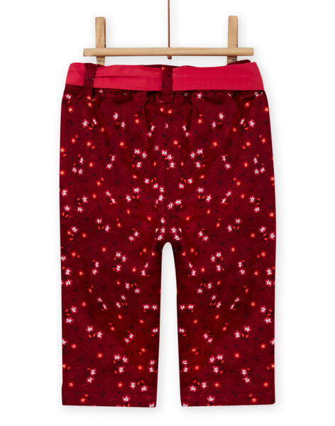 Pantalon rouge bordeaux imprimé fleuri en satin bébé fille MIFUNPAN1 / 21WG09M2PAN504
