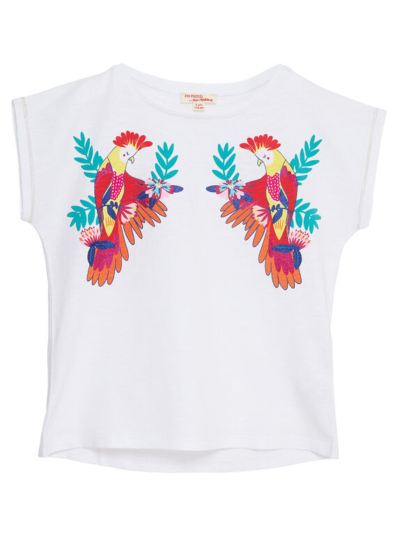 T-shirt manche courtes blanc imprimé perroquet  enfant fille JAMARTI1 / 20S901P2TMC000