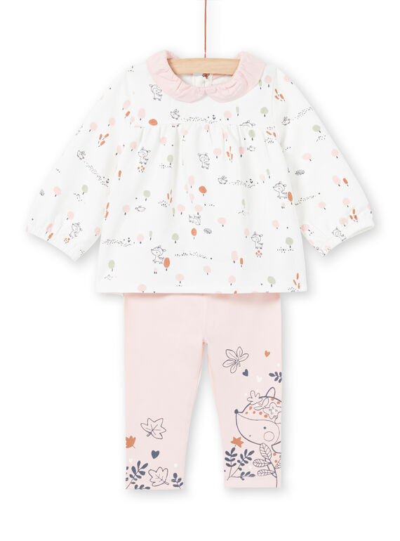 Chemisier blanc et legging rose imprimé fantaisie naissance fille MOU1ENS2 / 21WF0341ENS001