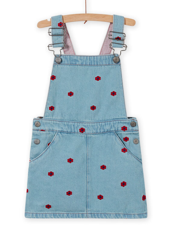 Robe salopette en jean brodée enfant fille LAHAROB1 / 21S901X2ROBP272