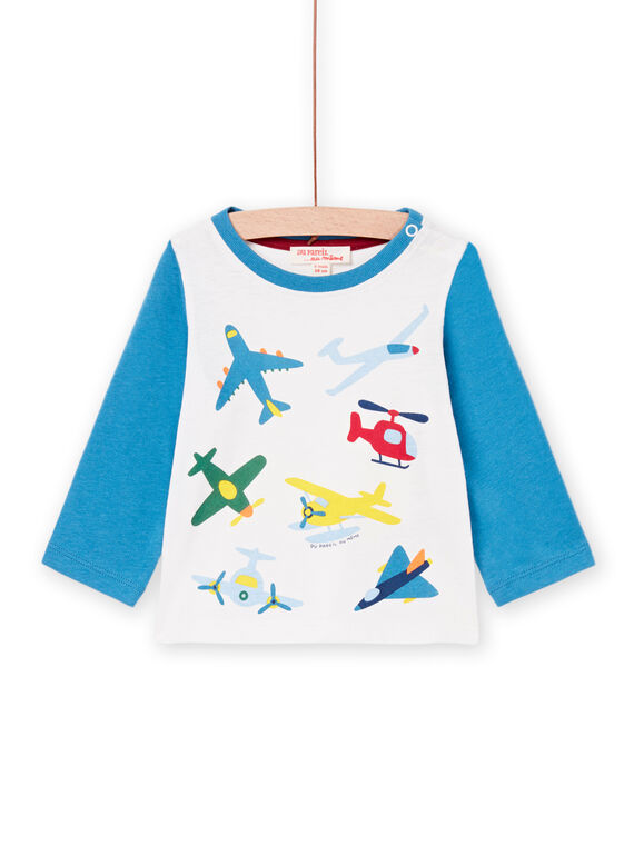 T-shirt manches longues écru et bleu PUGOTEE3 / 22WG10O2TML001