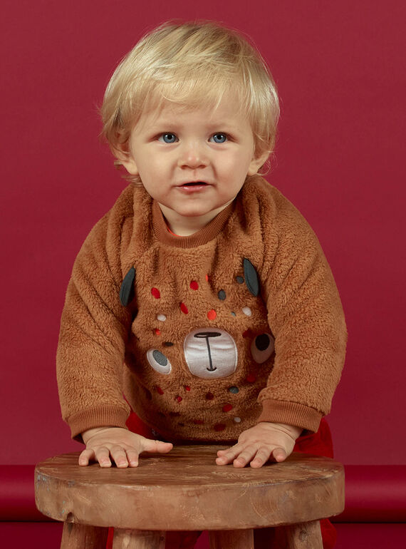Sweat marron motif ours bébé garçon MUFUNSWE / 21WG10M1SWEI820