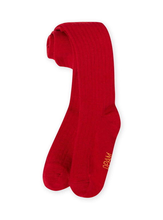 Collant uni côtelé rouge enfant fille MYAJOCOL2 / 21WI0119COL511