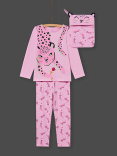 Ensemble pyjama T-shirt et pantalon rose enfant fille MEFAPYJAGU / 21WH1171PYGH700