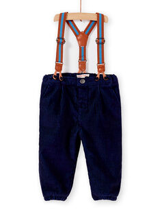 Pantalon en velours bleu avec bretelles bébé garçon  KUSAPAN1 / 20WG10O1PAN713