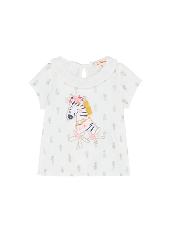 Tee shirt imprimé écru bébé fille JIDUBRA / 20SG09O1BRA001