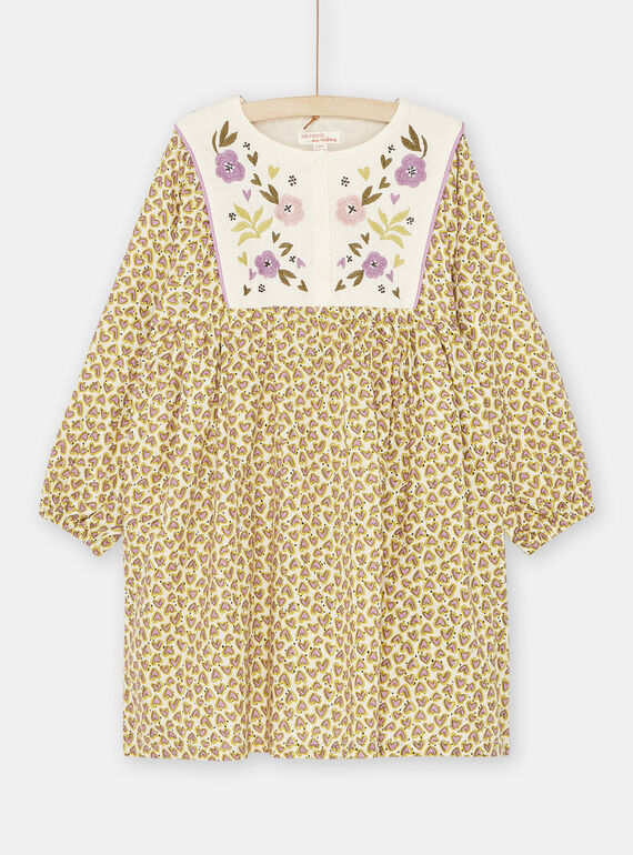Robe écru, rose et vert fille SAKYOROB4 / 23W901I3ROB003