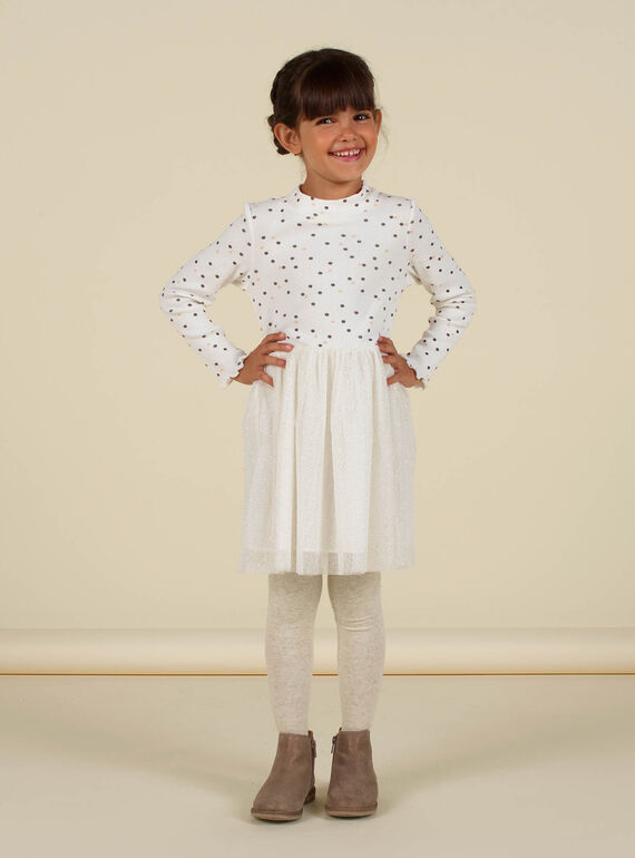 Robe bi-matière jersey côte et tulle enfant fille MAHIROB2 / 21W901U1ROB006