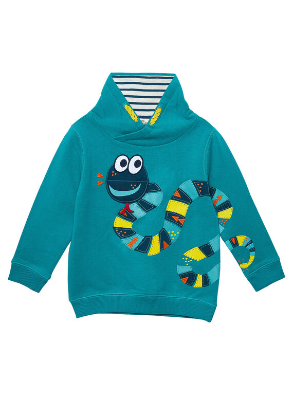 Sweat shirt garçon turquoise col montant JOCLOSWE / 20S90211SWEC217